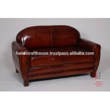 Dark Antique Leather Double Seater Leather Sofa